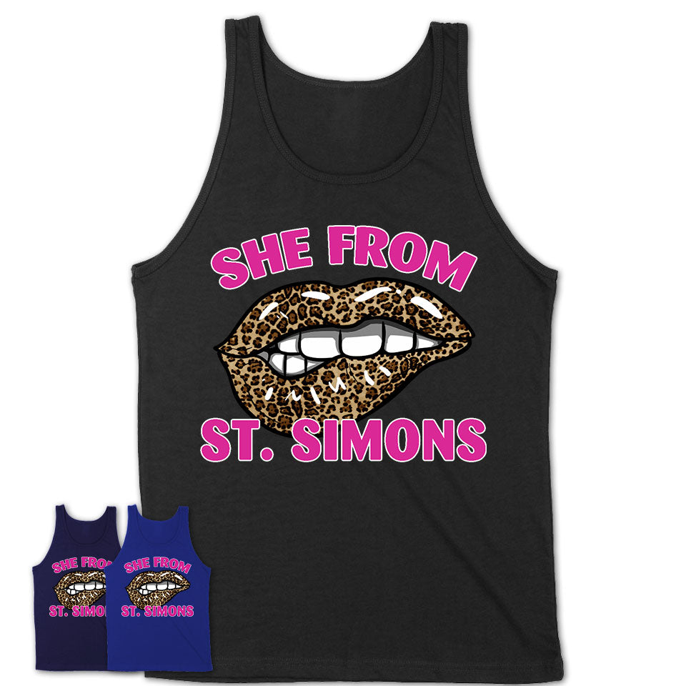 She From St. Simons Georgia Gift Cheetah Leopard Sexy Lips Shirt