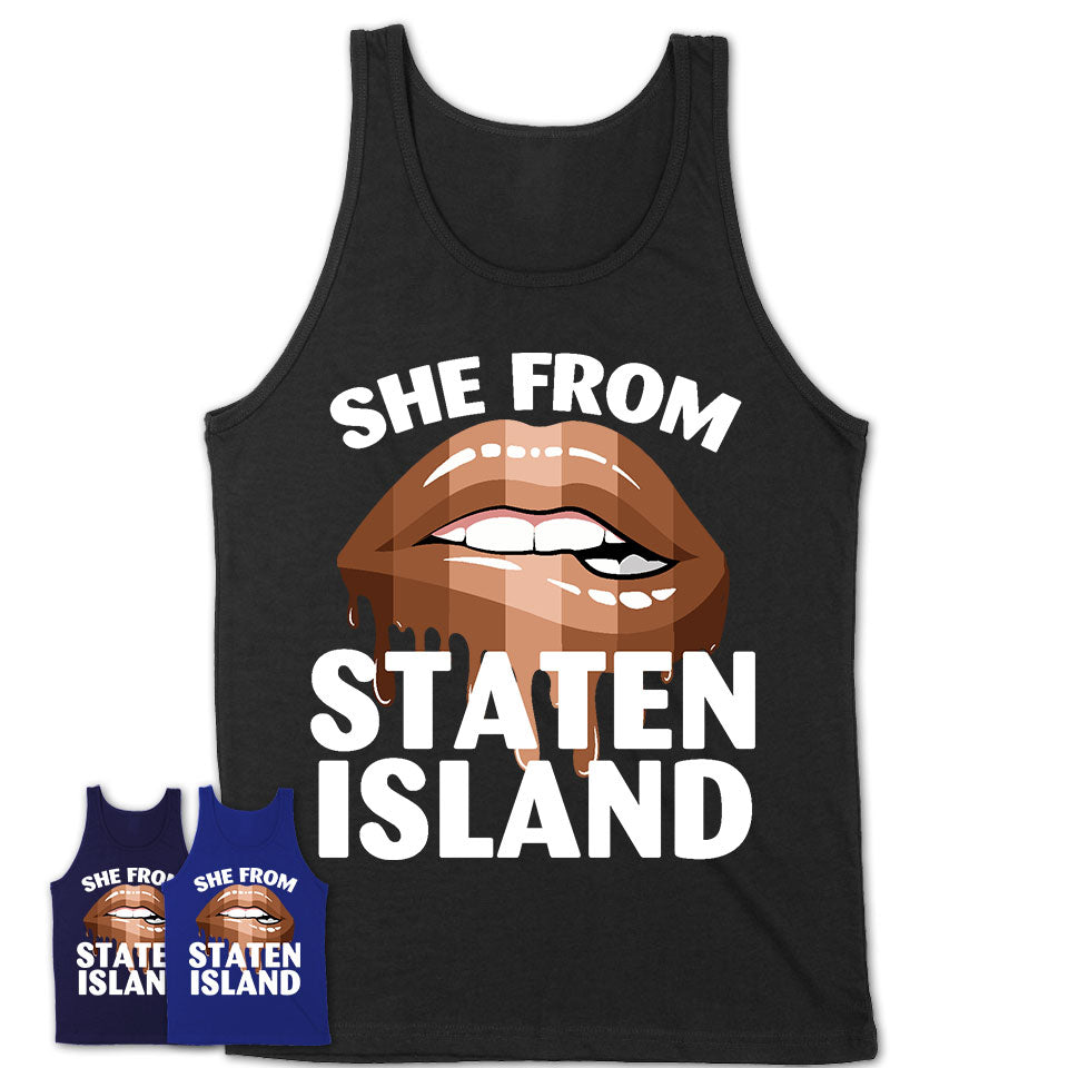 She From Staten Island New York T-Shirt Black Lives Matter Sexy Lips Girl Shirt