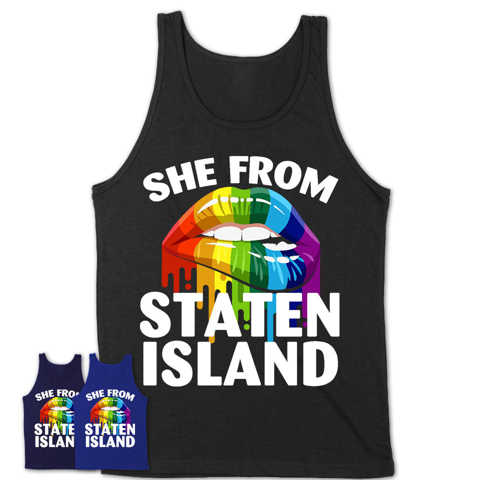 She From Staten Island New York T-Shirt LGBT Pride Sexy Lips Gift Shirt
