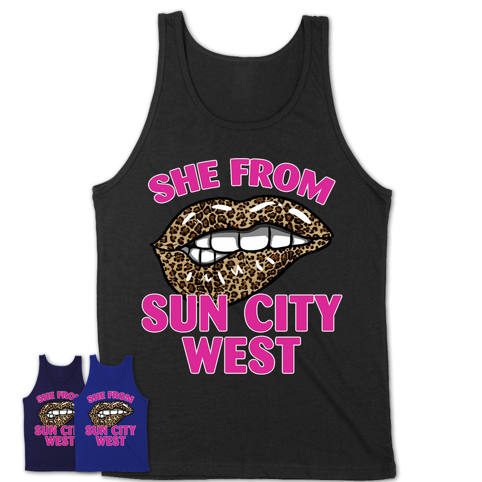 She From Sun City West Arizona Gift Cheetah Leopard Sexy Lips Shirt