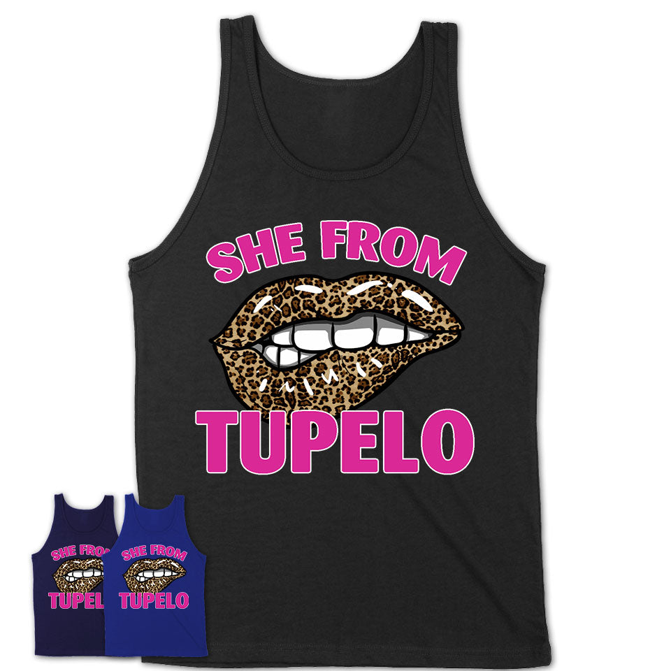 She From Tupelo Mississippi Gift Cheetah Leopard Sexy Lips Shirt