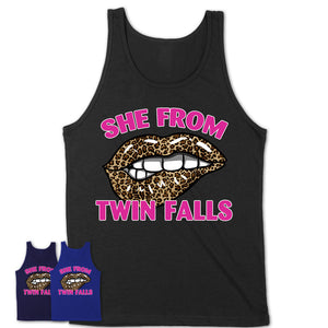 She From Twin Falls Idaho Gift Cheetah Leopard Sexy Lips Shirt