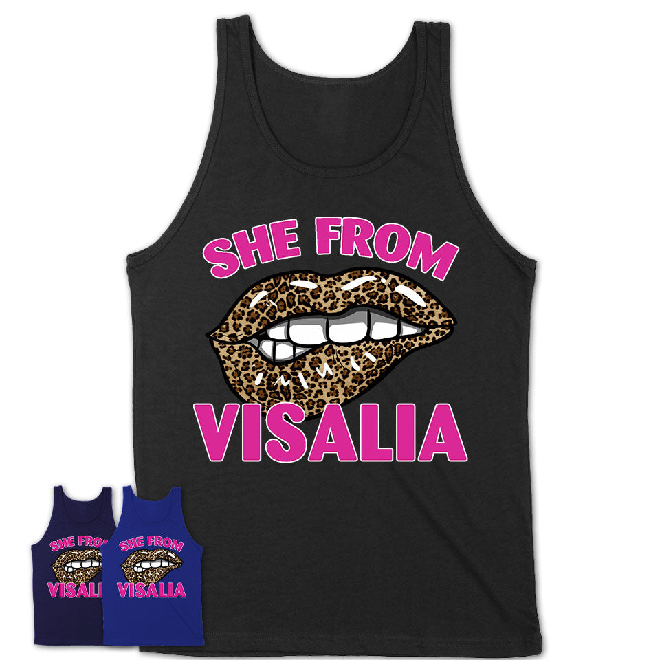 She From Visalia California Gift Cheetah Leopard Sexy Lips Shirt