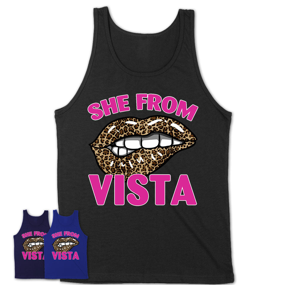 She From Vista California Gift Cheetah Leopard Sexy Lips Shirt