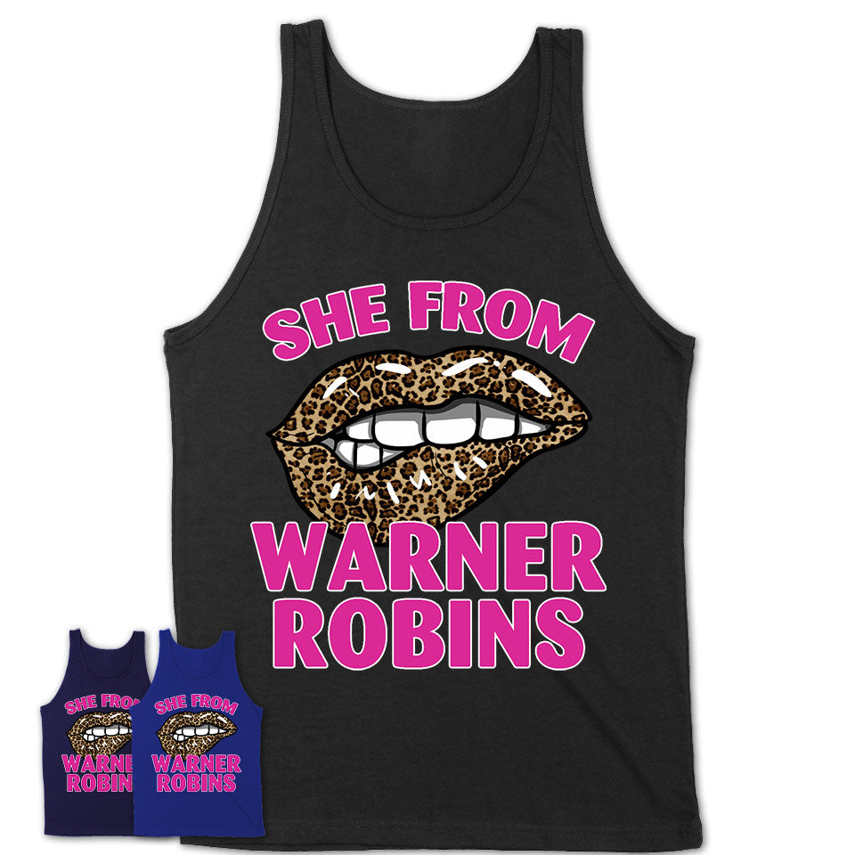 She From Warner Robins Georgia Gift Cheetah Leopard Sexy Lips Shirt