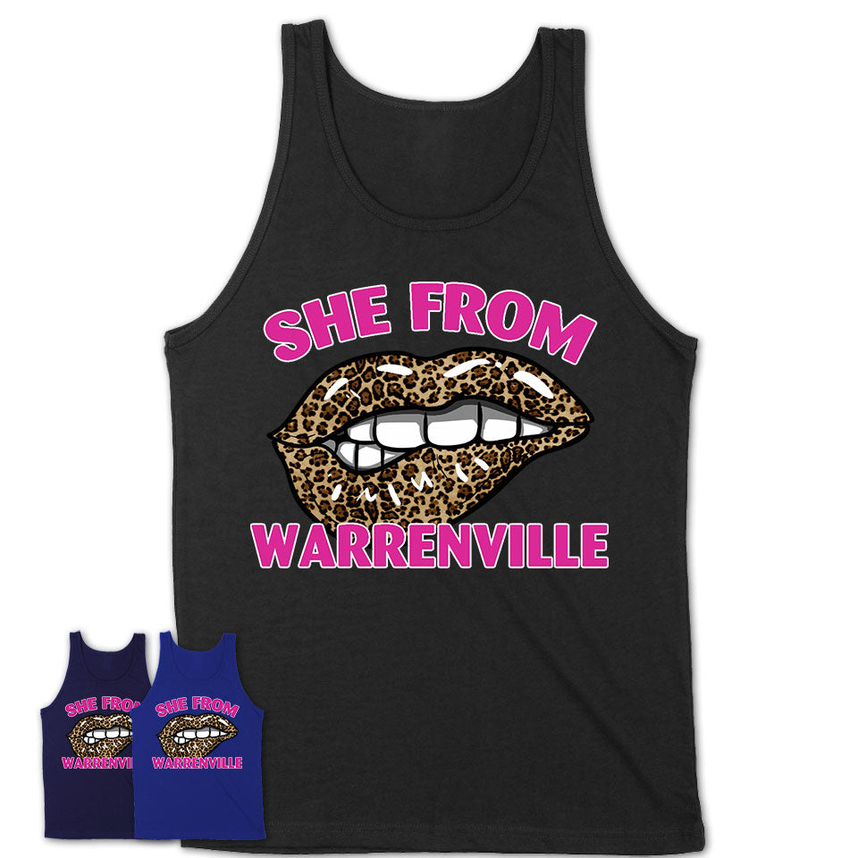 She From Warrenville Illinois Gift Cheetah Leopard Sexy Lips Shirt