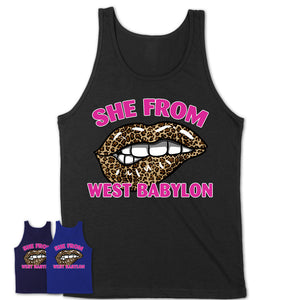She From West Babylon New York Gift Cheetah Leopard Sexy Lips Shirt