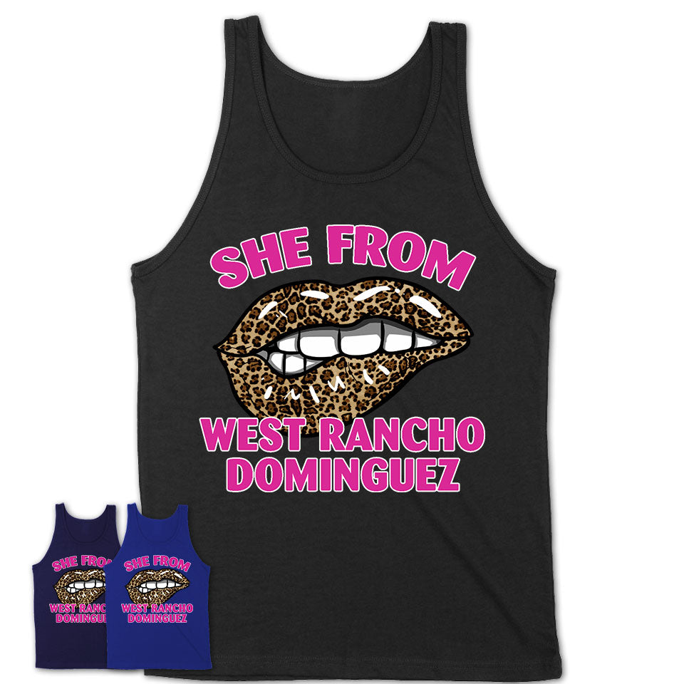 She From West Rancho Dominguez California Gift Cheetah Leopard Sexy Lips Shirt