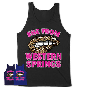 She From Western Springs Illinois Gift Cheetah Leopard Sexy Lips Shirt