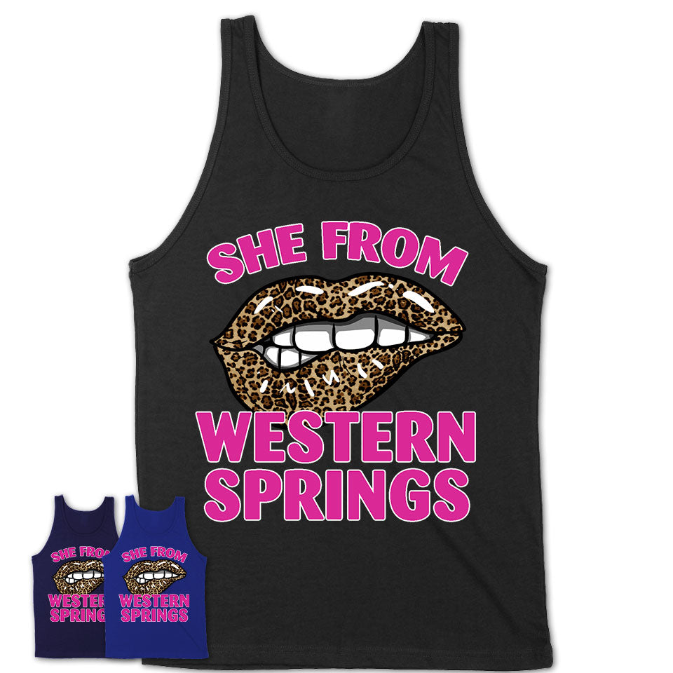 She From Western Springs Illinois Gift Cheetah Leopard Sexy Lips Shirt