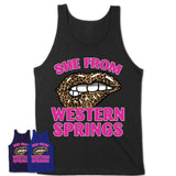 She From Western Springs Illinois Gift Cheetah Leopard Sexy Lips Shirt