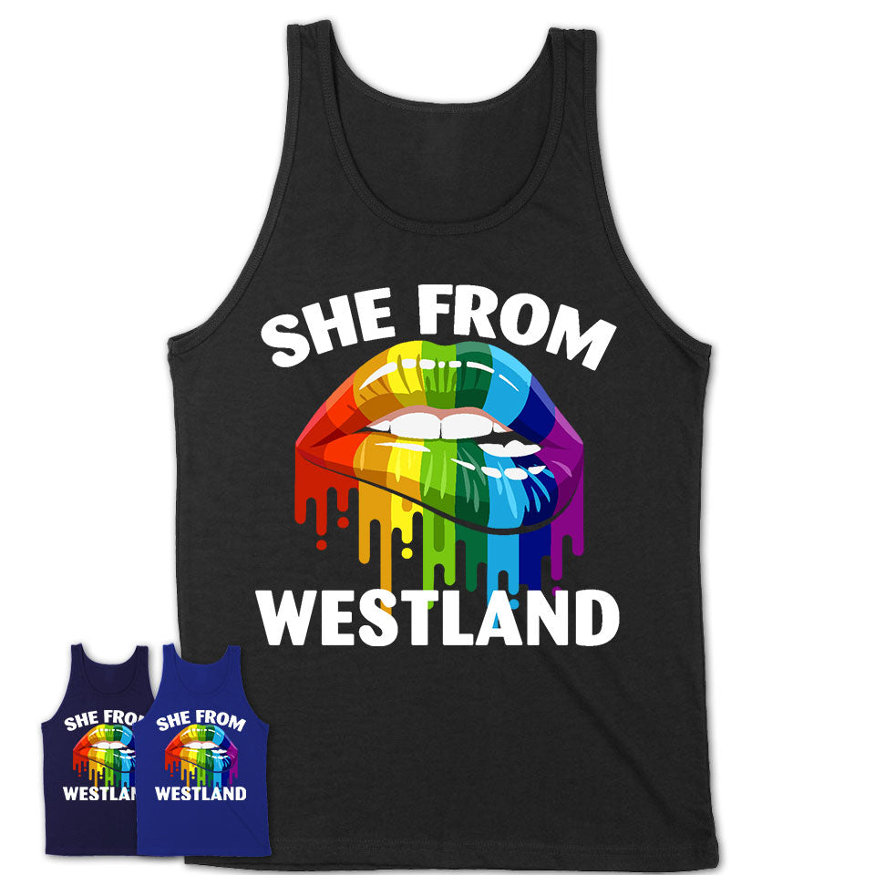 She From Westland Michigan T-Shirt LGBT Pride Sexy Lips Gift Shirt