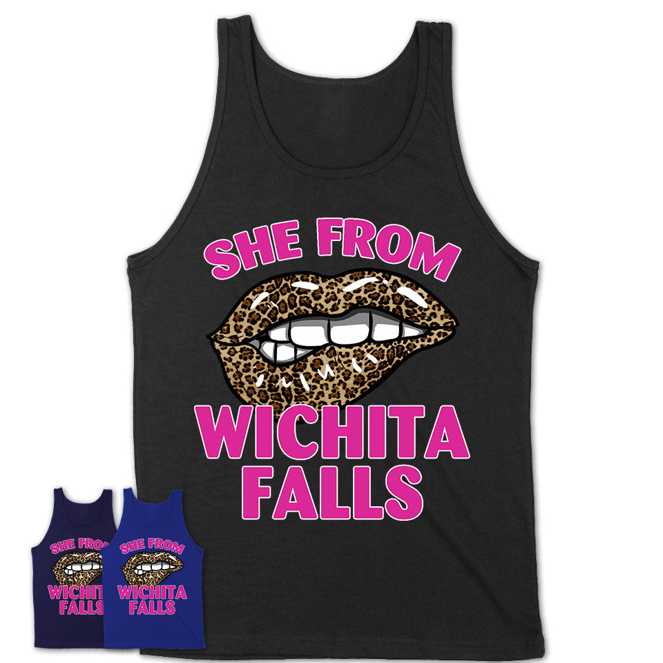 She From Wichita Falls Texas Gift Cheetah Leopard Sexy Lips Shirt