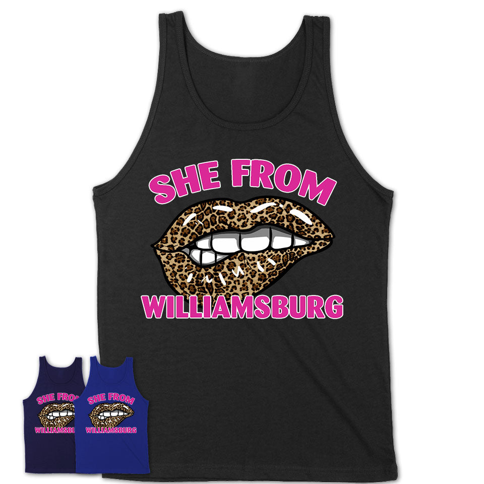 She From Williamsburg Virginia Gift Cheetah Leopard Sexy Lips Shirt