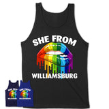 She From Williamsburg Virginia T-Shirt LGBT Pride Sexy Lips Gift Shirt