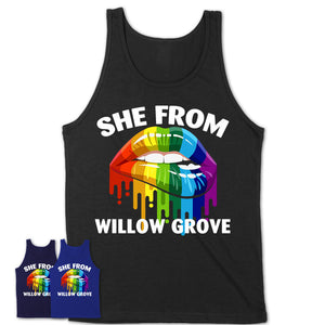 She From Willow Grove Pennsylvania T-Shirt LGBT Pride Sexy Lips Gift Shirt