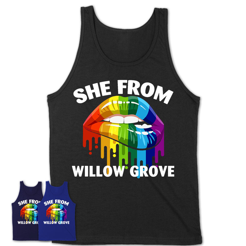 She From Willow Grove Pennsylvania T-Shirt LGBT Pride Sexy Lips Gift Shirt