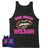 She From Wilson North Carolina Gift Cheetah Leopard Sexy Lips Shirt