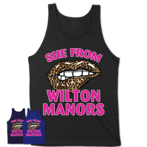 She From Wilton Manors Florida Gift Cheetah Leopard Sexy Lips Shirt