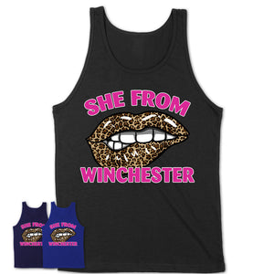 She From Winchester Virginia Gift Cheetah Leopard Sexy Lips Shirt