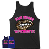 She From Winchester Virginia Gift Cheetah Leopard Sexy Lips Shirt