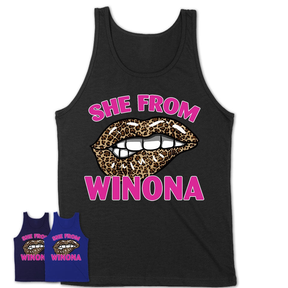 She From Winona Minnesota Gift Cheetah Leopard Sexy Lips Shirt