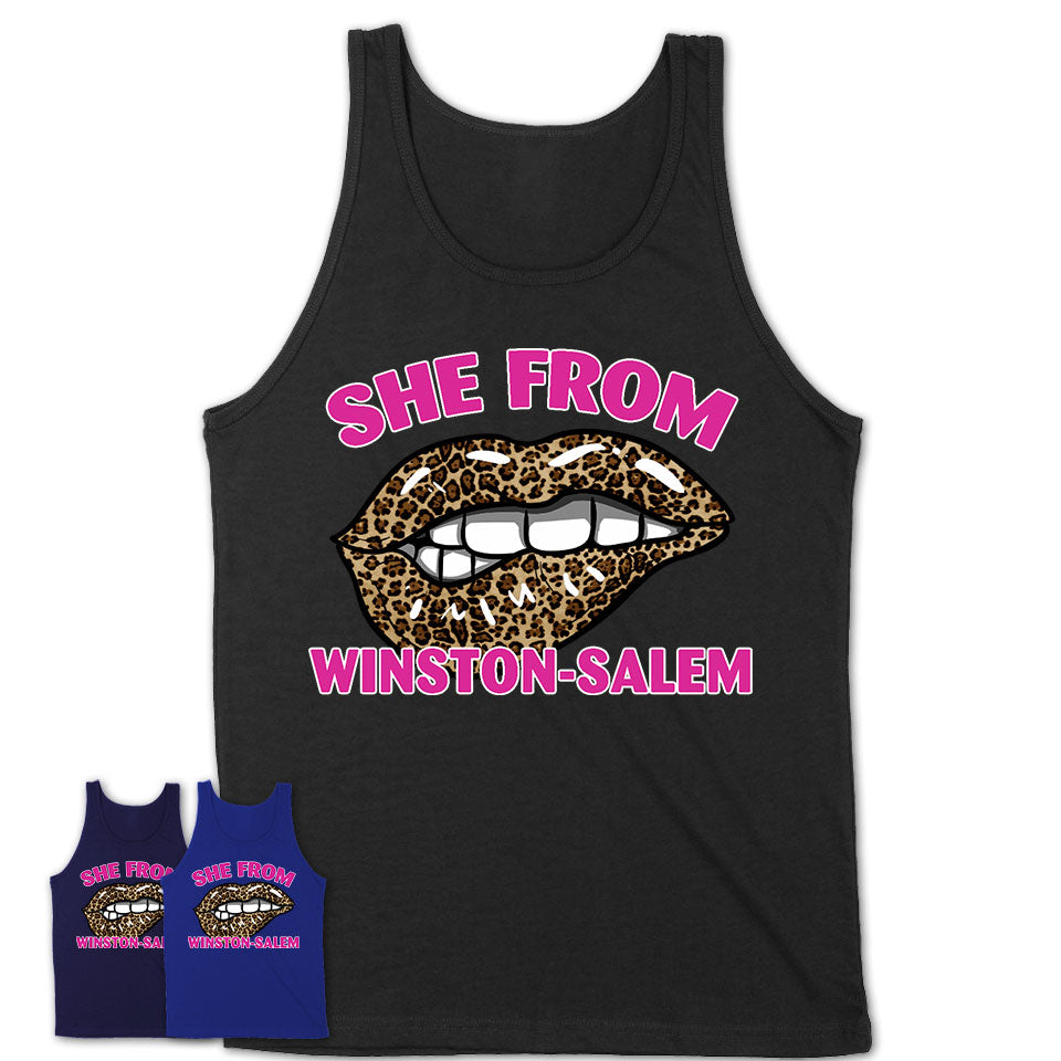 She From Winston-Salem North Carolina Gift Cheetah Leopard Sexy Lips Shirt