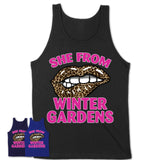 She From Winter Gardens California Gift Cheetah Leopard Sexy Lips Shirt