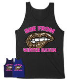 She From Winter Haven Florida Gift Cheetah Leopard Sexy Lips Shirt