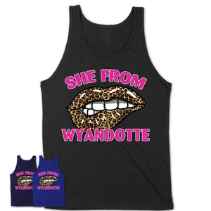 She From Wyandotte Michigan Gift Cheetah Leopard Sexy Lips Shirt
