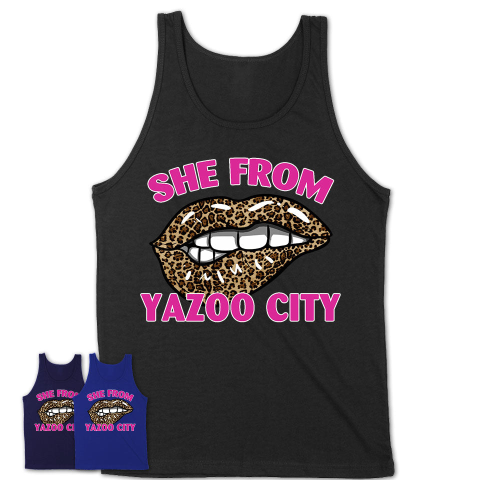 She From Yazoo City Mississippi Gift Cheetah Leopard Sexy Lips Shirt