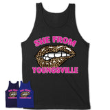 She From Youngsville Louisiana Gift Cheetah Leopard Sexy Lips Shirt