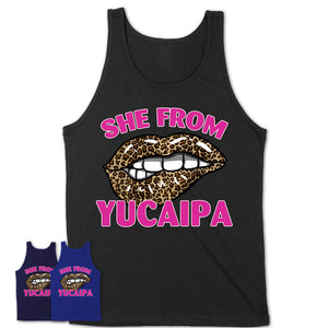 She From Yucaipa California Gift Cheetah Leopard Sexy Lips Shirt