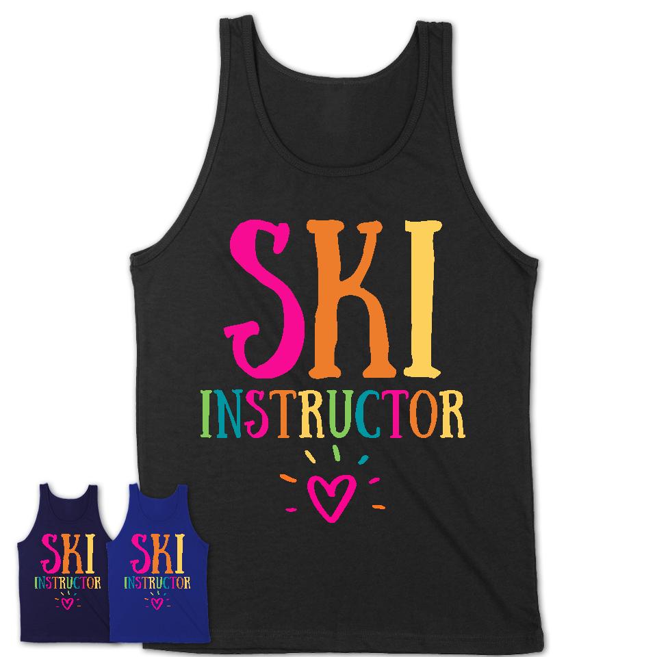 Ski Instructor Rainbow Lettering Heart Shirt, Employee Appreciation Gifts