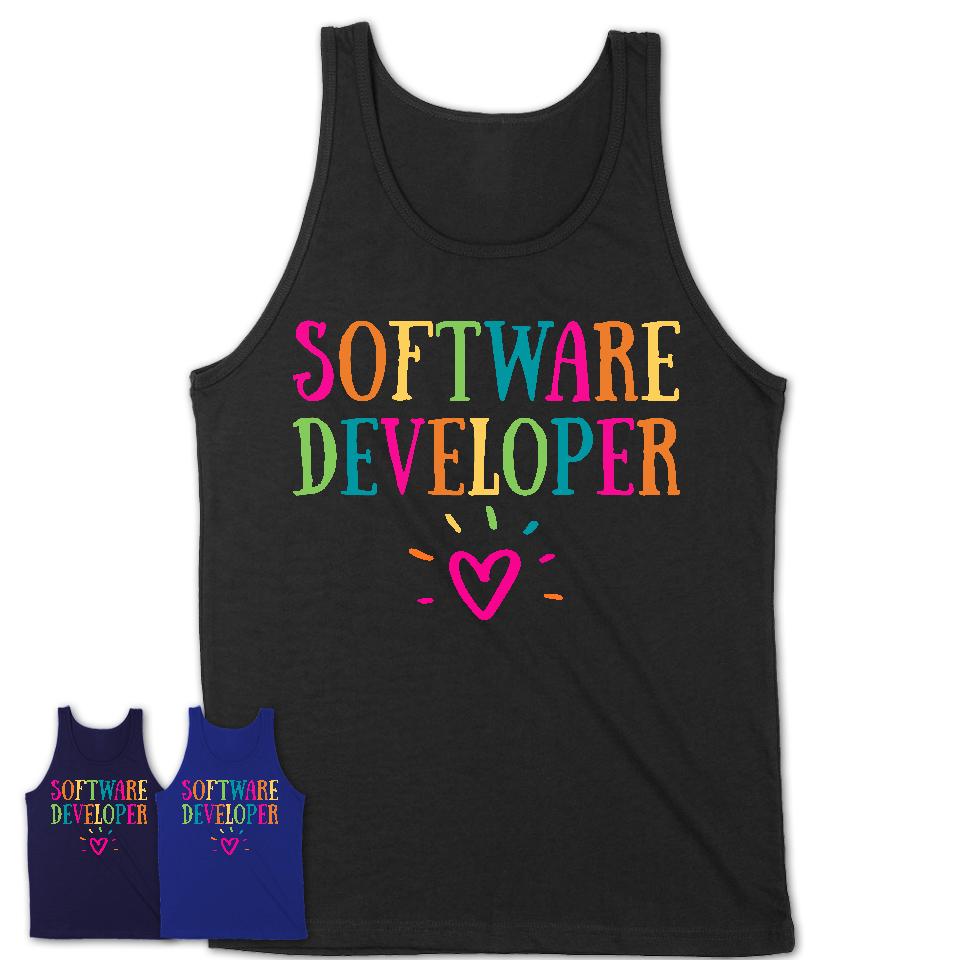 Software Developer Rainbow Lettering Heart Shirt, Employee Appreciation Gifts