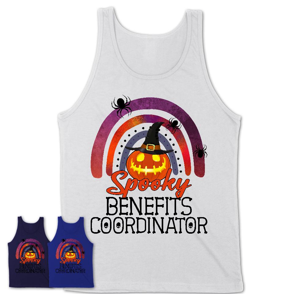 Spooky Benefits Coordinator Shirt, Halloween Rainbow Shirt for Women, Funny Pumpkin Shirt for Benefits Coordinator, Halloween Gift