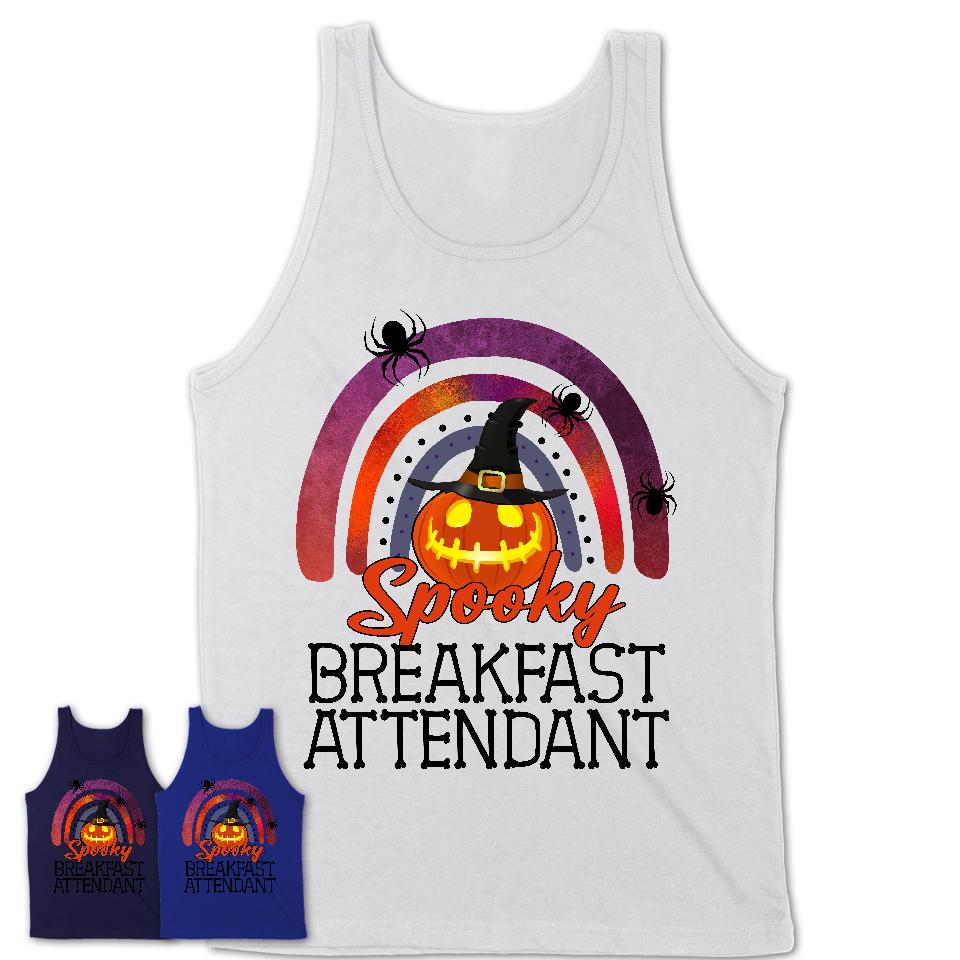 Spooky Breakfast Attendant Shirt, Halloween Rainbow Shirt for Women, Funny Pumpkin Shirt for Breakfast Attendant, Halloween Gift