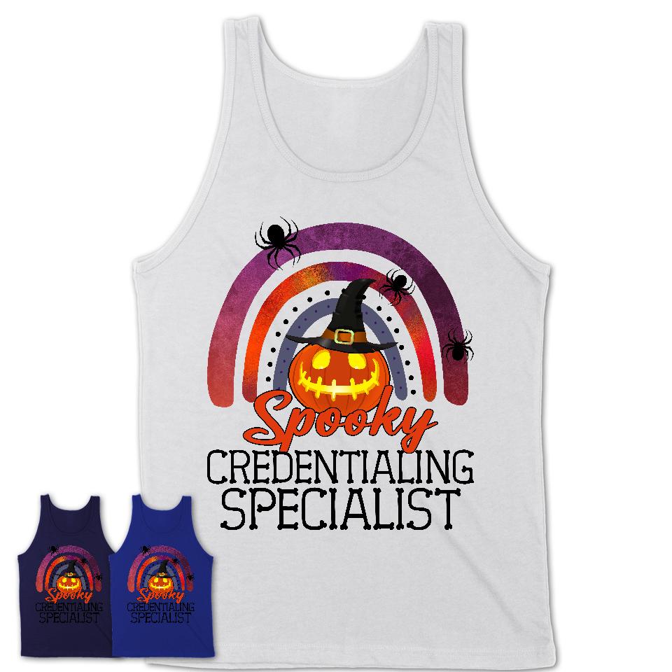 Spooky Credentialing Specialist Shirt, Halloween Rainbow Shirt for Women, Funny Pumpkin Shirt for Credentialing Specialist, Halloween Gift