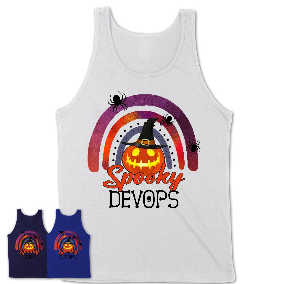 Spooky Devops Shirt, Halloween Rainbow Shirt for Women, Funny Pumpkin Shirt for Devops, Halloween Gift