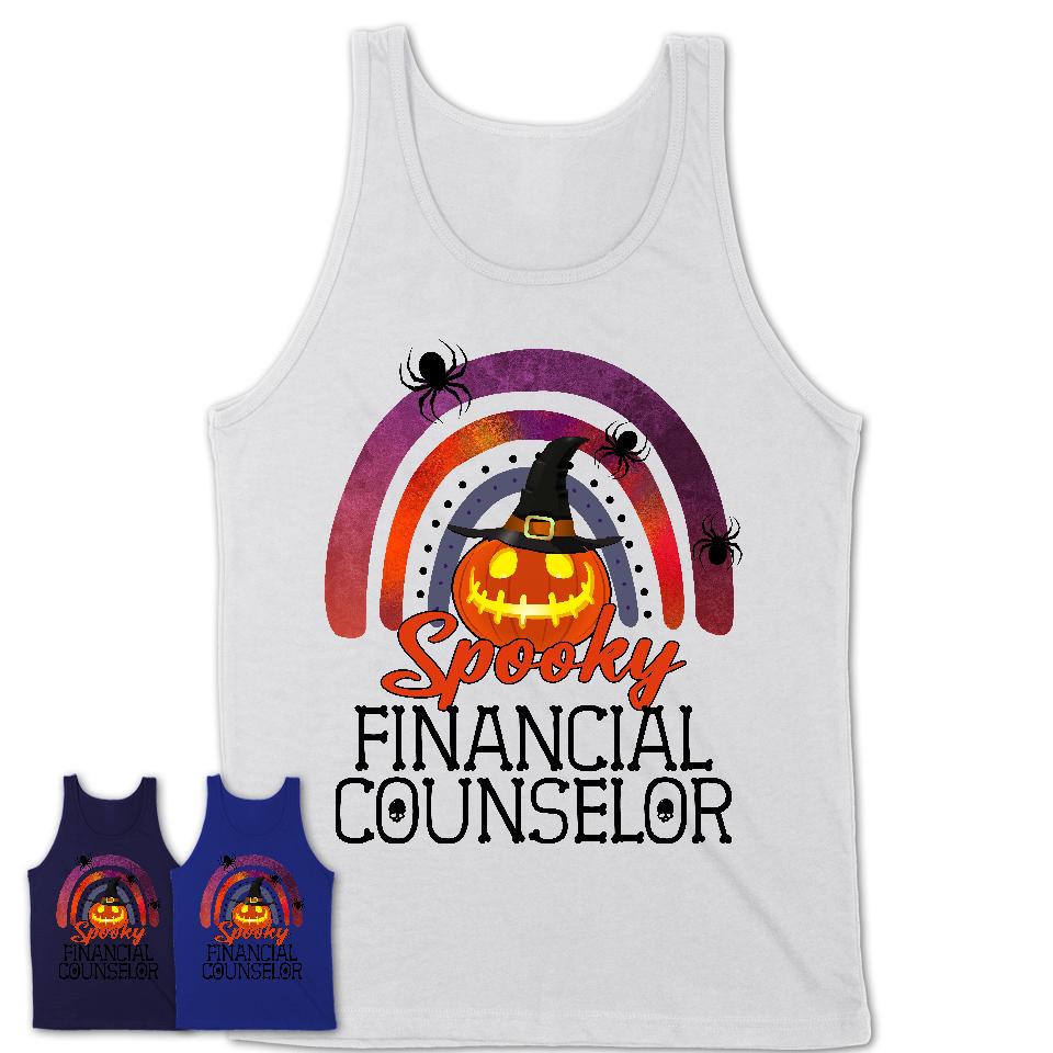 Spooky Financial Counselor Shirt, Halloween Rainbow Shirt for Women, Funny Pumpkin Shirt for Financial Counselor, Halloween Gift