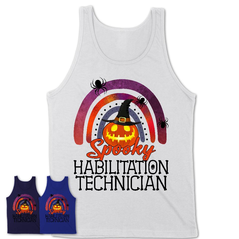 Spooky Habilitation Technician Shirt, Halloween Rainbow Shirt for Women, Funny Pumpkin Shirt for Habilitation Technician, Halloween Gift