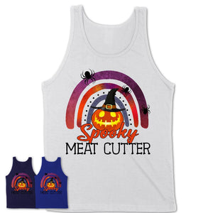 Spooky Meat Cutter Shirt, Halloween Rainbow Shirt for Women, Funny Pumpkin Shirt for Meat Cutter, Halloween Gift