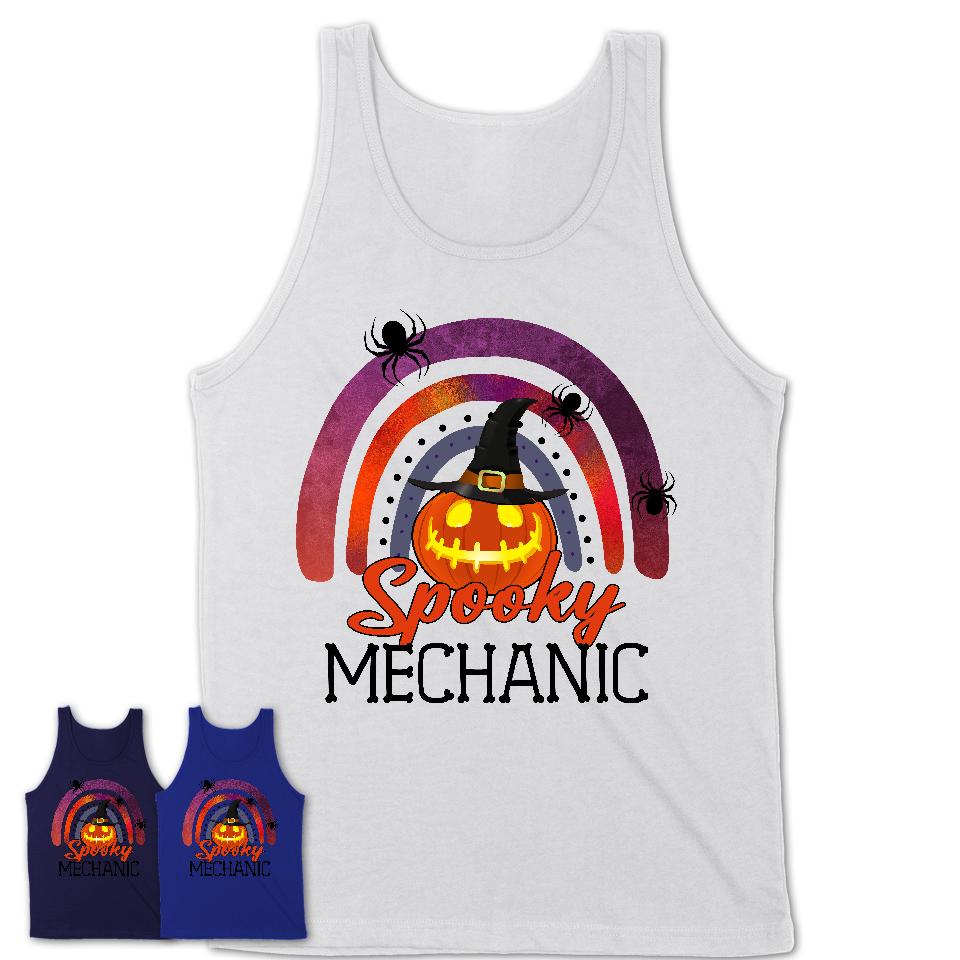 Spooky Mechanic Shirt, Halloween Rainbow Shirt for Women, Funny Pumpkin Shirt for Mechanic, Halloween Gift