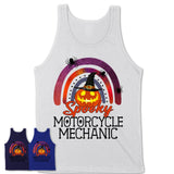Spooky Motorcycle Mechanic Shirt, Halloween Rainbow Shirt for Women, Funny Pumpkin Shirt for Motorcycle Mechanic, Halloween Gift
