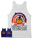 Spooky Motorcycle Technician Shirt, Halloween Rainbow Shirt for Women, Funny Pumpkin Shirt for Motorcycle Technician, Halloween Gift