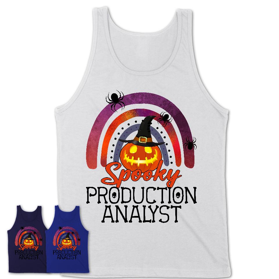 Spooky Production Analyst Shirt, Halloween Rainbow Shirt for Women, Funny Pumpkin Shirt for Production Analyst, Halloween Gift