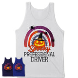 Spooky Professional Driver Shirt, Halloween Rainbow Shirt for Women, Funny Pumpkin Shirt for Professional Driver, Halloween Gift