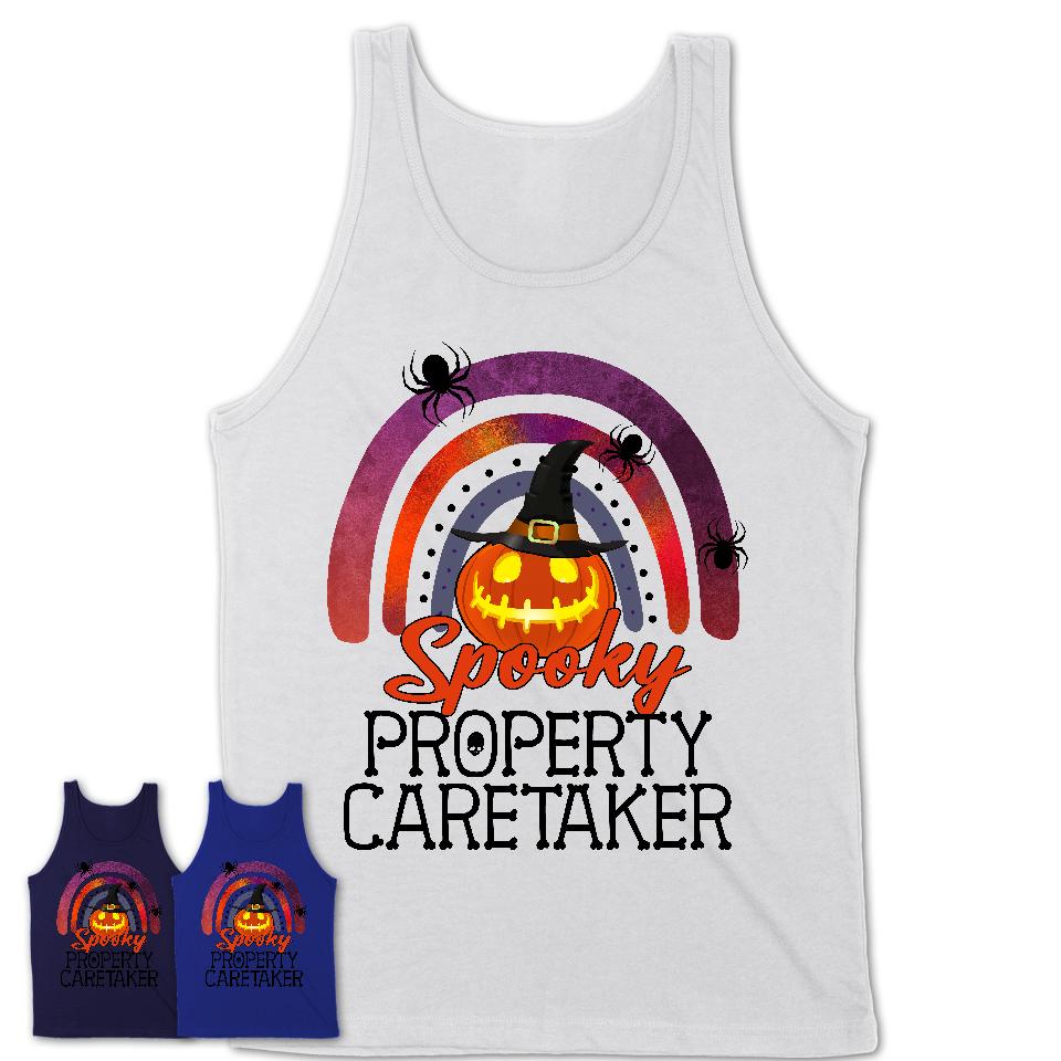 Spooky Property Caretaker Shirt, Halloween Rainbow Shirt for Women, Funny Pumpkin Shirt for Property Caretaker, Halloween Gift