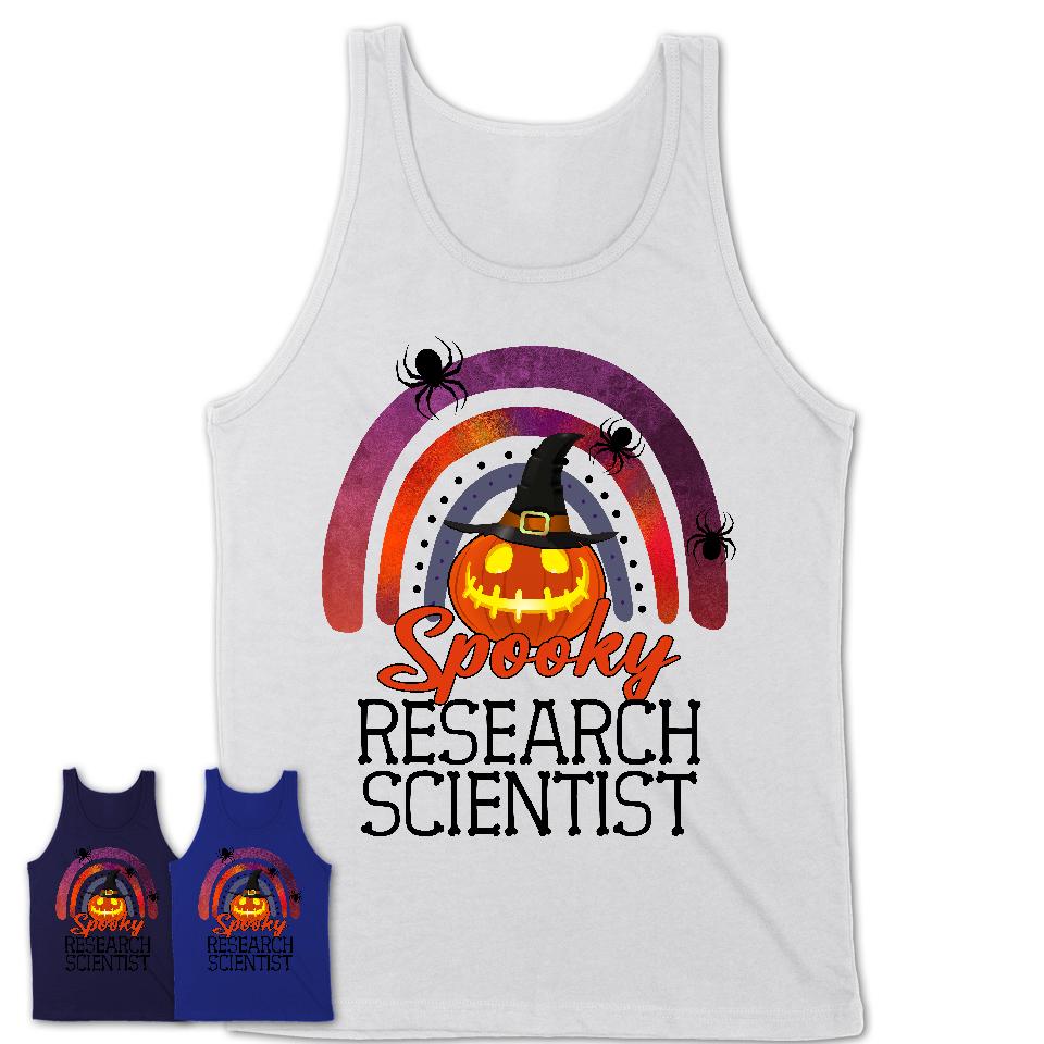 Spooky Research Scientist Shirt, Halloween Rainbow Shirt for Women, Funny Pumpkin Shirt for Research Scientist, Halloween Gift