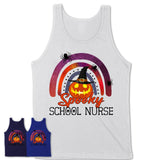 Spooky School Nurse Shirt, Halloween Rainbow Shirt for Women, Funny Pumpkin Shirt for School Nurse, Halloween Gift